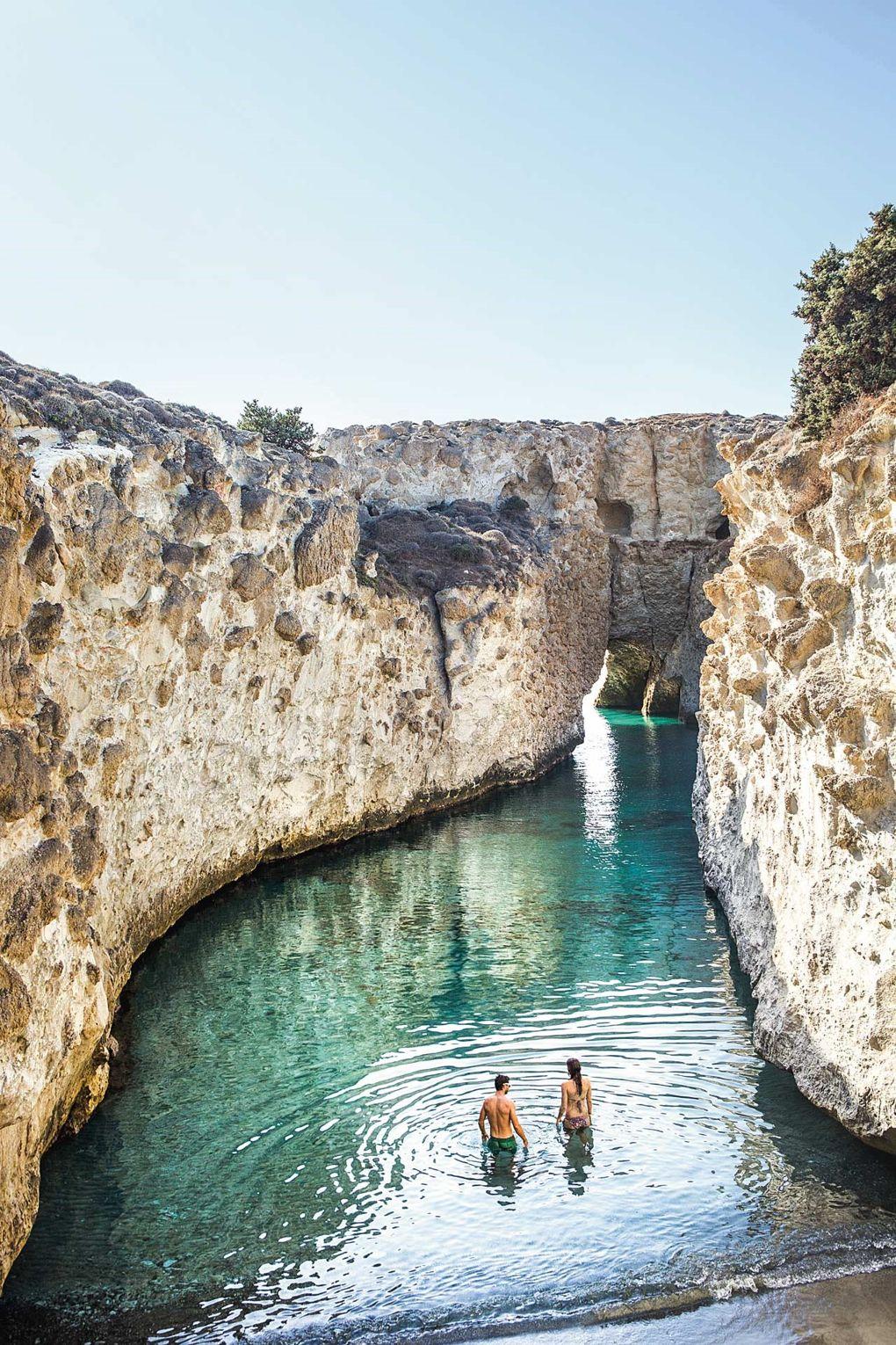 The area of Kleftiko 
for a swim at its 
jaw-dropping sea caves,